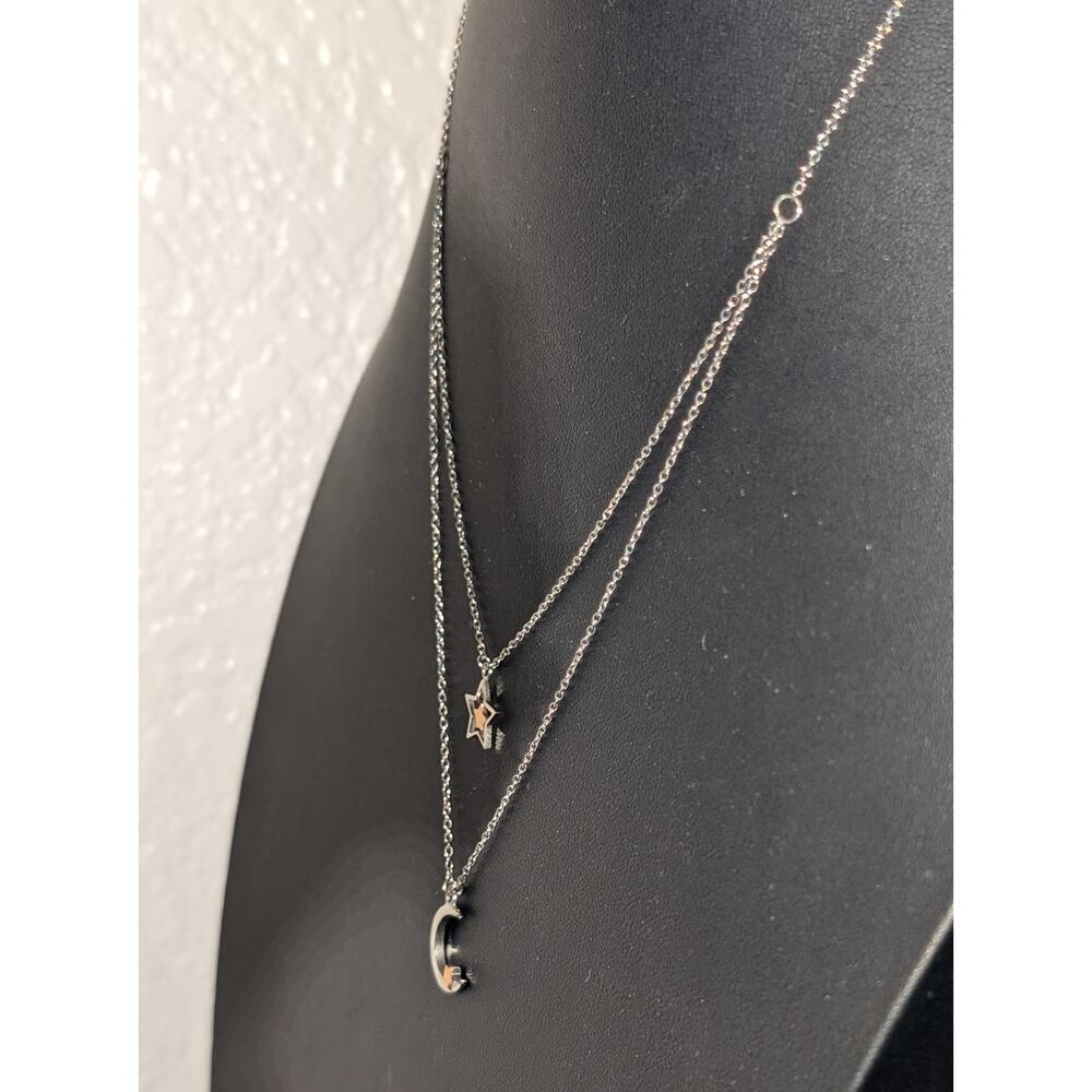 JCM Stainless Steel Double Strand Stars & Moon Two Tone Pendants Chain Necklace - Picture 2 of 6
